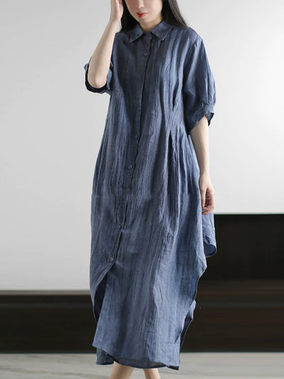 Plus Size Women Summer Artsy Pure Color Shirt Dress