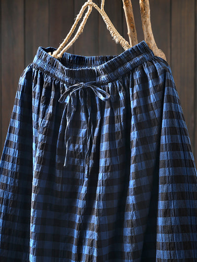 Women Spring Plaid Strap A-Shape 100%Cotton Skirt