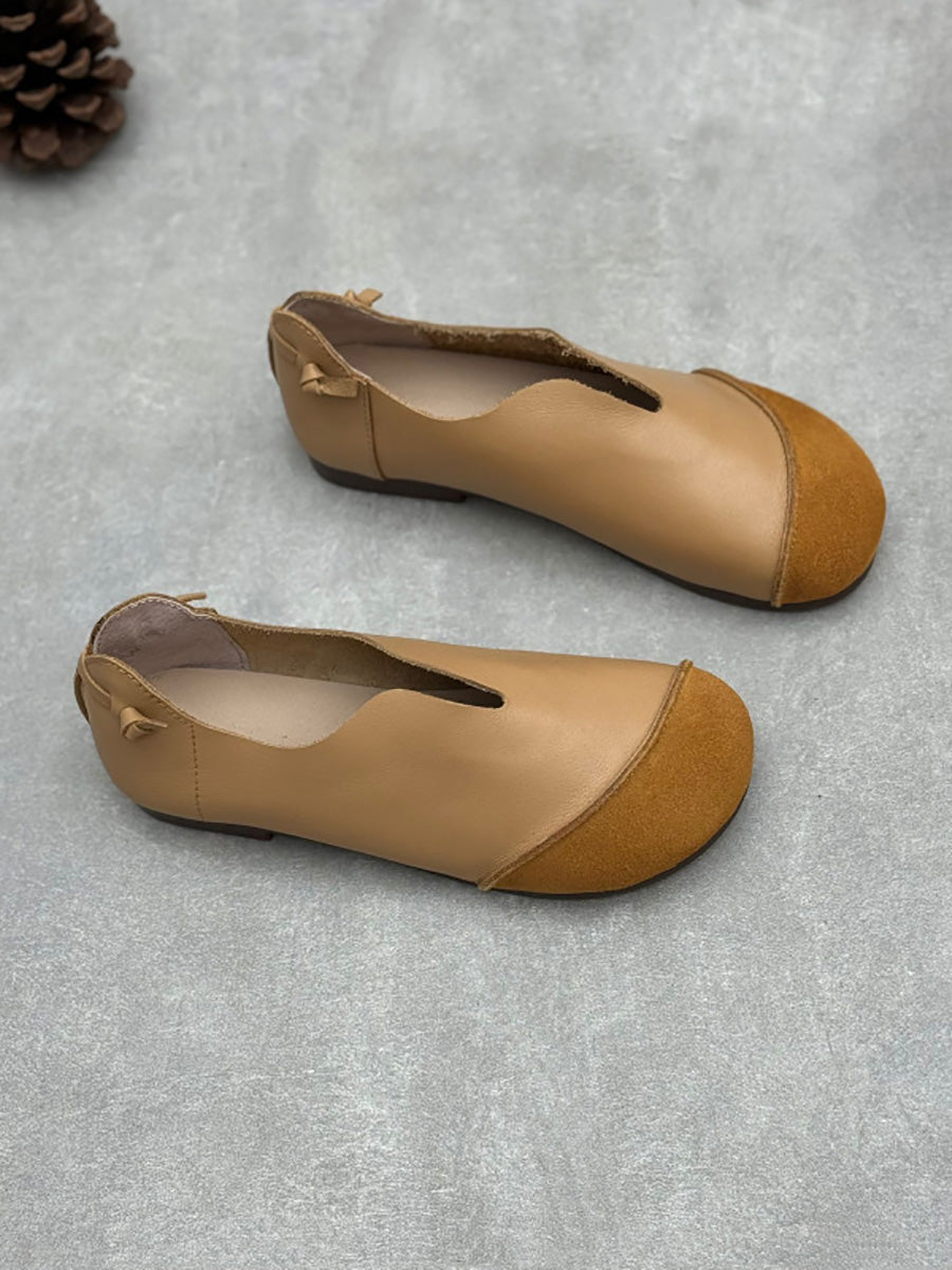 Women Summer Soft Leather Colorblock Low Heel Shoes