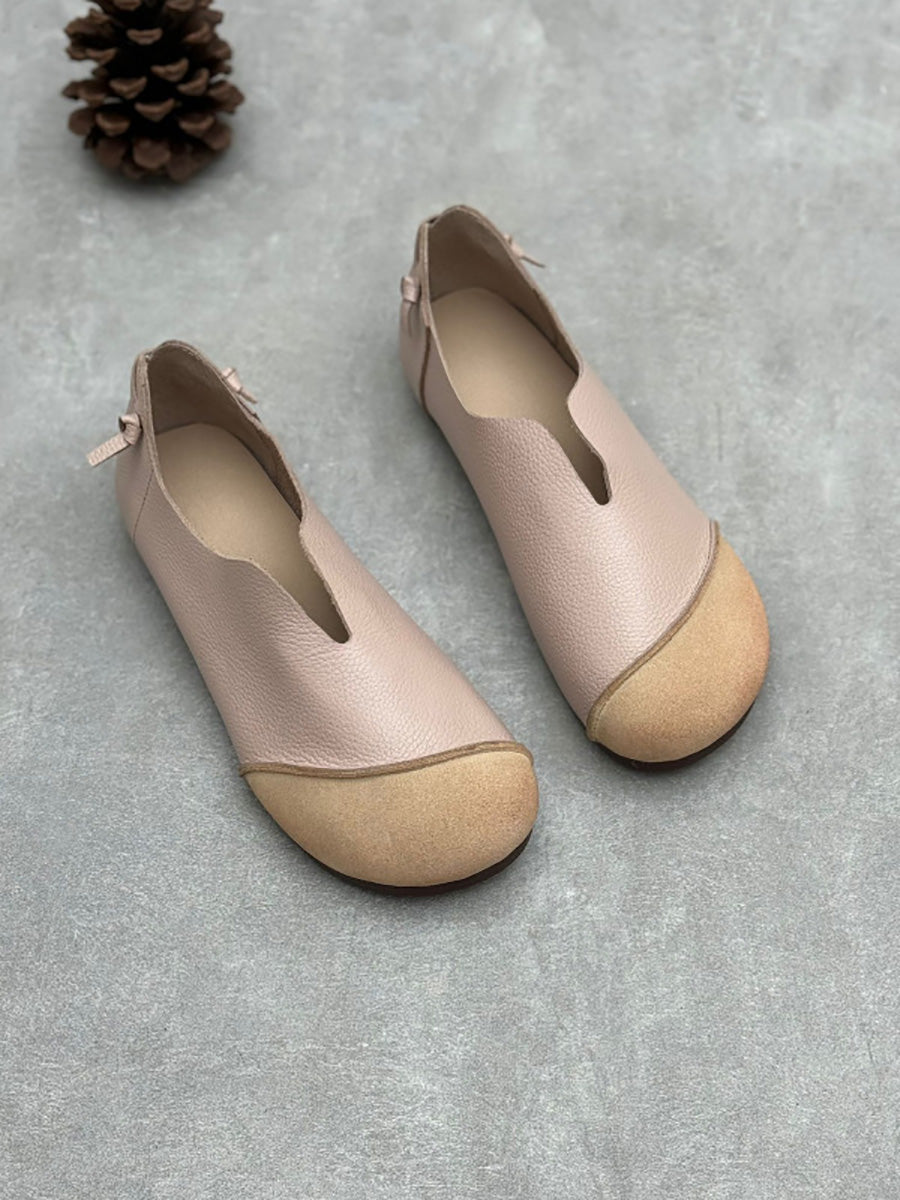 Women Summer Soft Leather Colorblock Low Heel Shoes