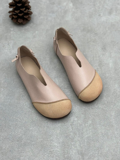 Women Summer Soft Leather Colorblock Low Heel Shoes