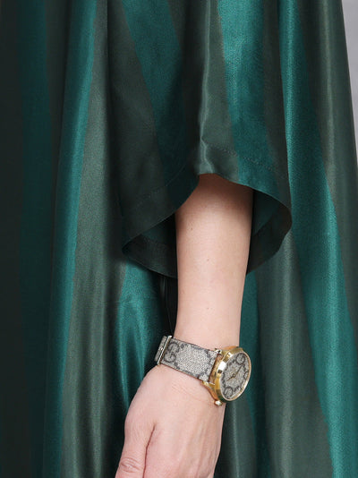 Women Summer Artsy Stripe O-Neck Silk Maxi Dress