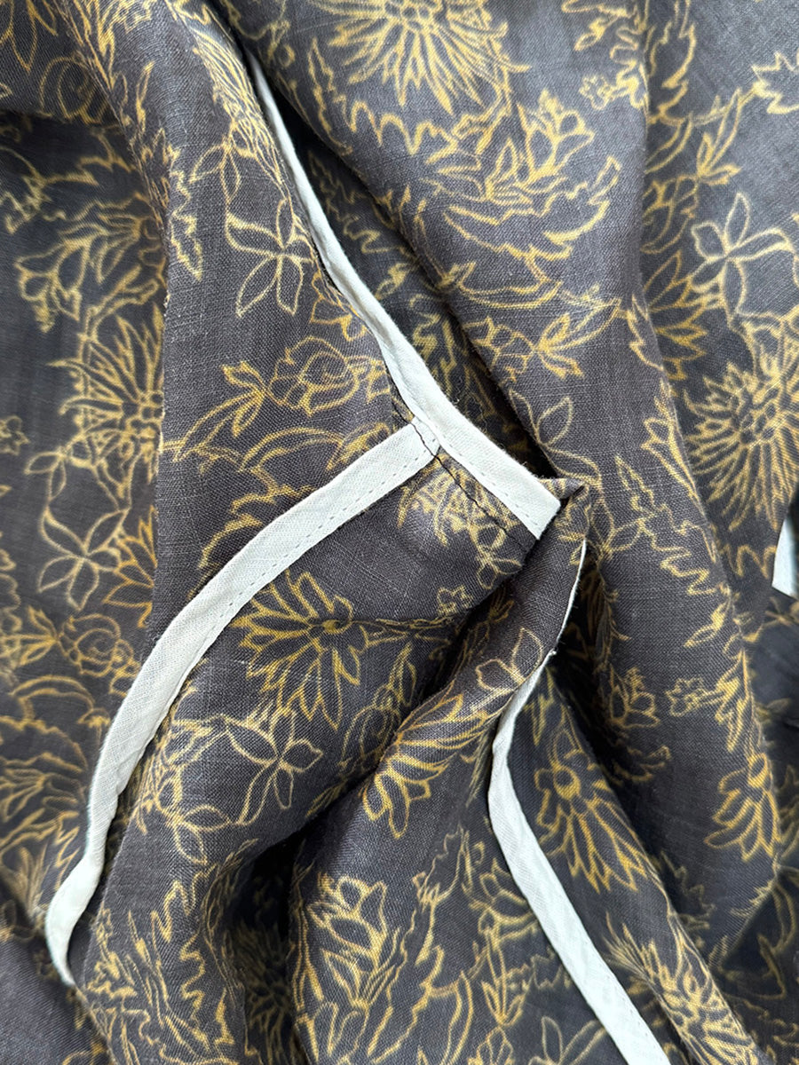 Plus Size Women Summer Artsy V-Neck Flower 100%Ramie Shirt