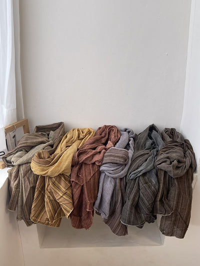 Women Spring Retro Stripe Colorblock Shawl Scarf