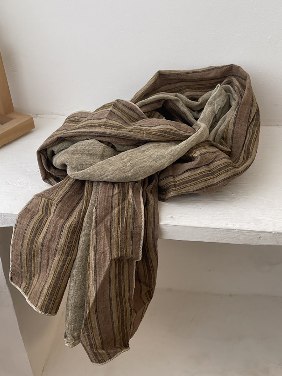 Women Spring Retro Stripe Colorblock Shawl Scarf
