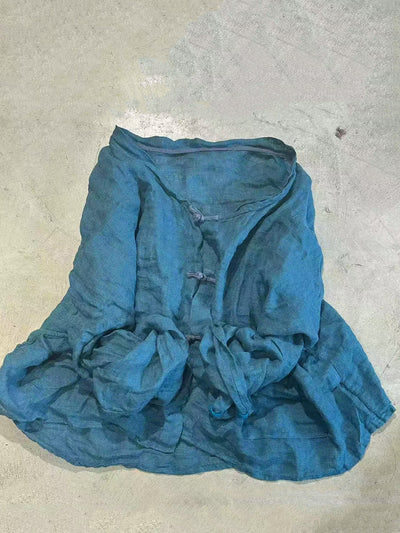 Women Summer Artsy V-Neck Pure Color Linen Cardigan Shirt