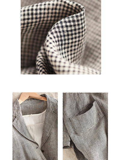 Plus Size Women Spring Vintage Lattice Turn-down Collar Linen Coat