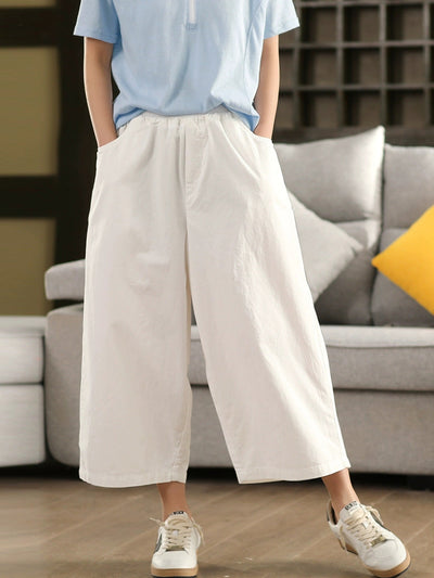 Plus SIze Women Summer Pure Color 100%Cotton Wide-leg Pants