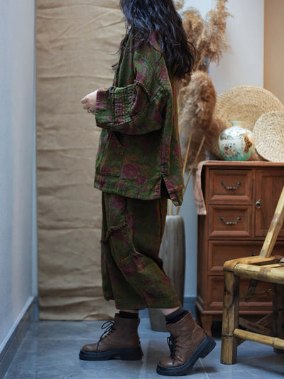 Women Spring Vintage Flower Loose Hooded Suits