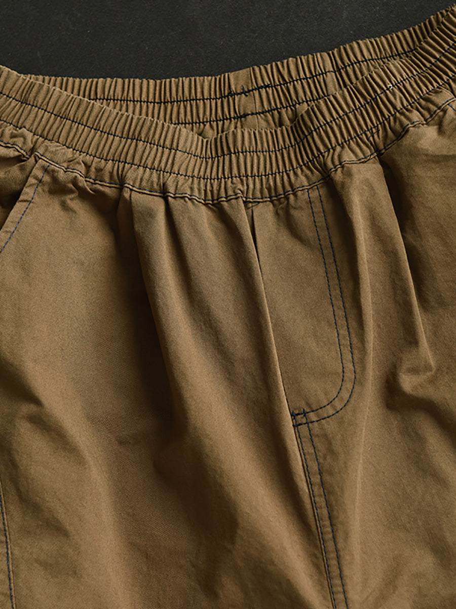 Plus Size Women Summer Casual Pure Color Cotton Spliced Pants