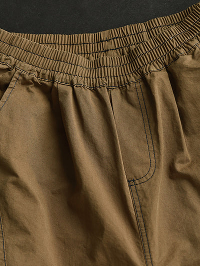 Plus Size Women Summer Casual Pure Color Cotton Spliced Pants