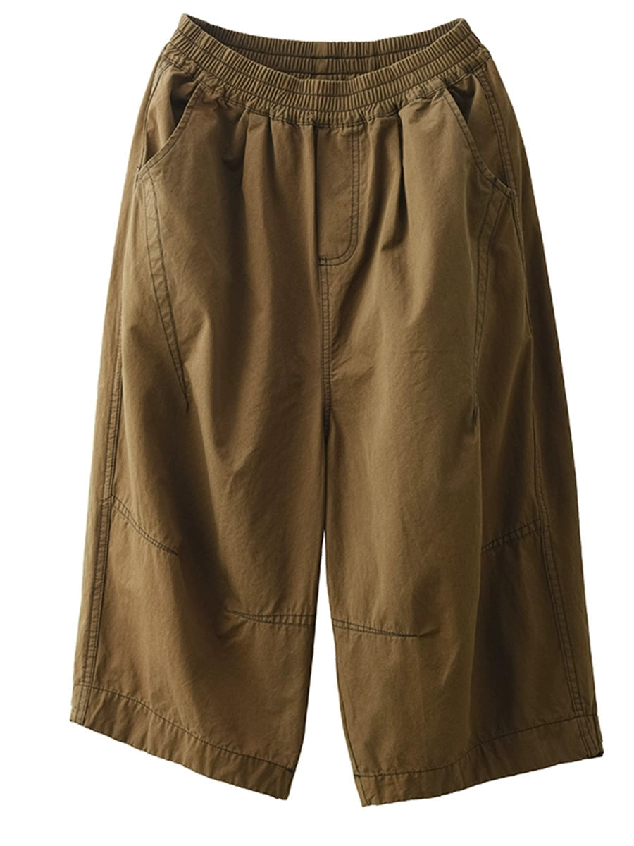 Plus Size Women Summer Casual Pure Color Cotton Spliced Pants