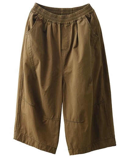 Plus Size Women Summer Casual Pure Color Cotton Spliced Pants