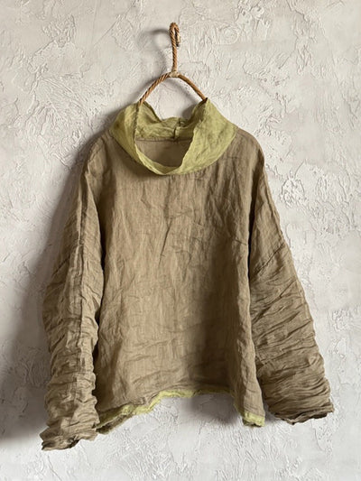 Women Spring Artsy Flower Heaps Collar Ramie Shirt