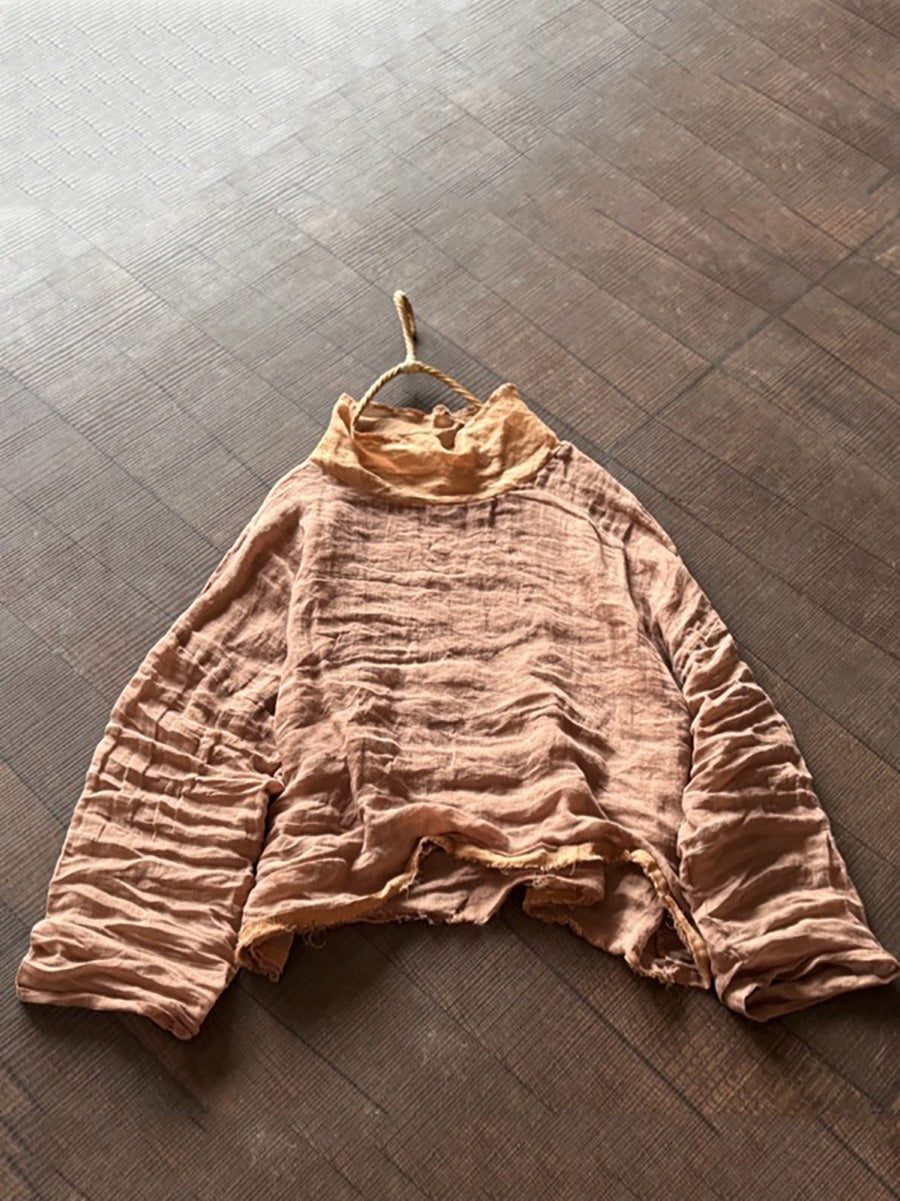 Women Spring Artsy Flower Heaps Collar Ramie Shirt