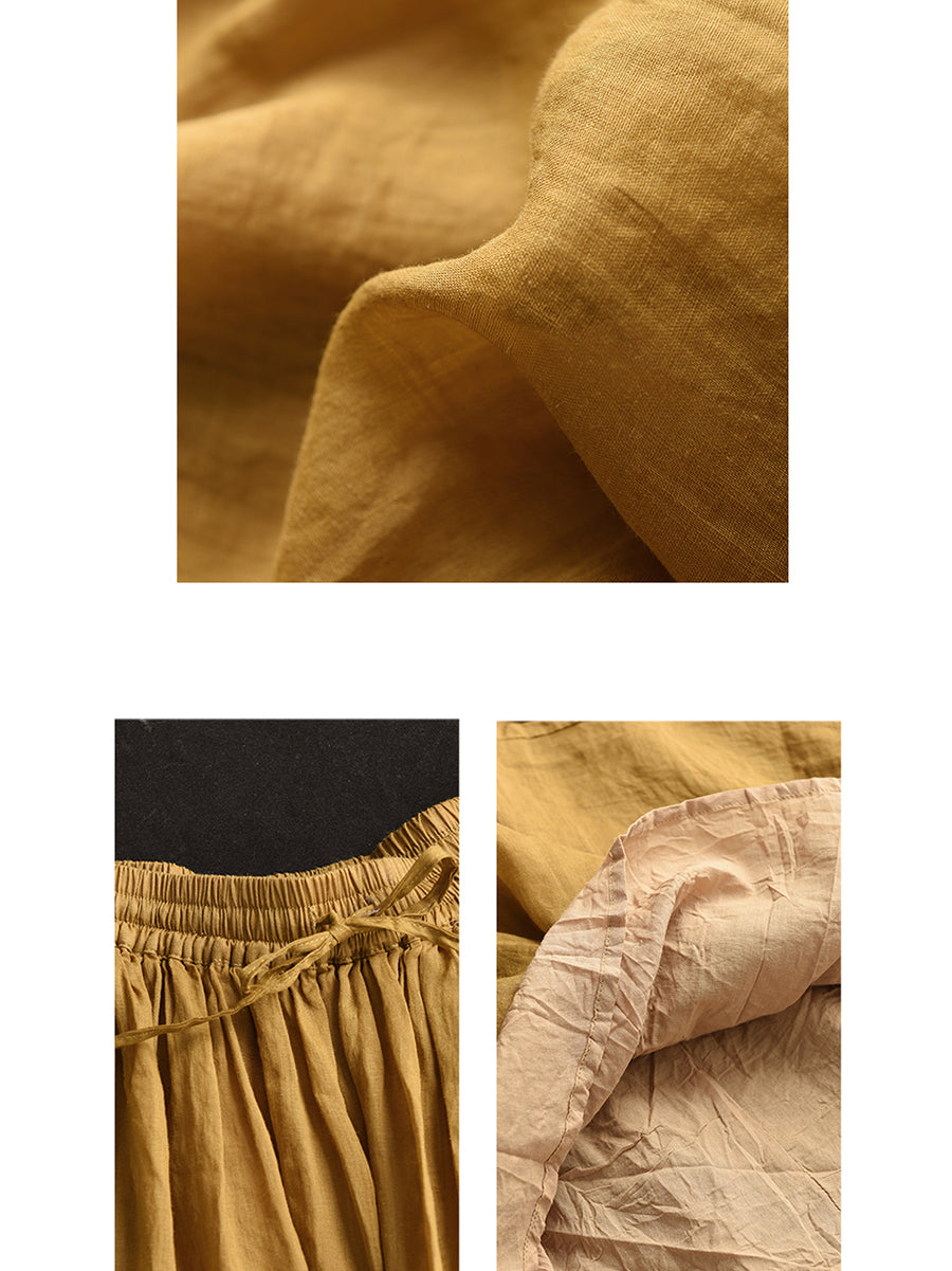 Plus Size Women Casual Solid Ramie Summer Skirts