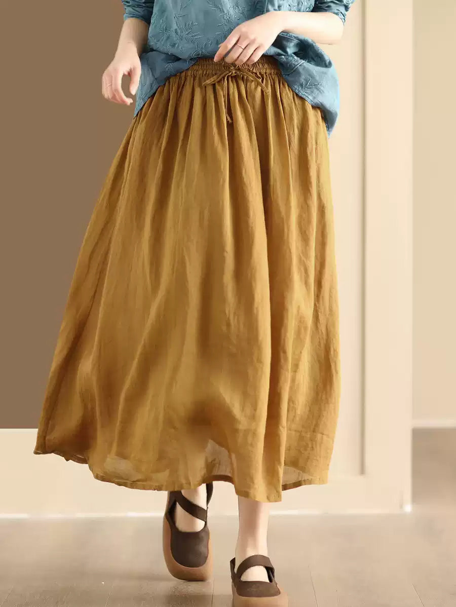 Plus Size Women Casual Solid Ramie Summer Skirts