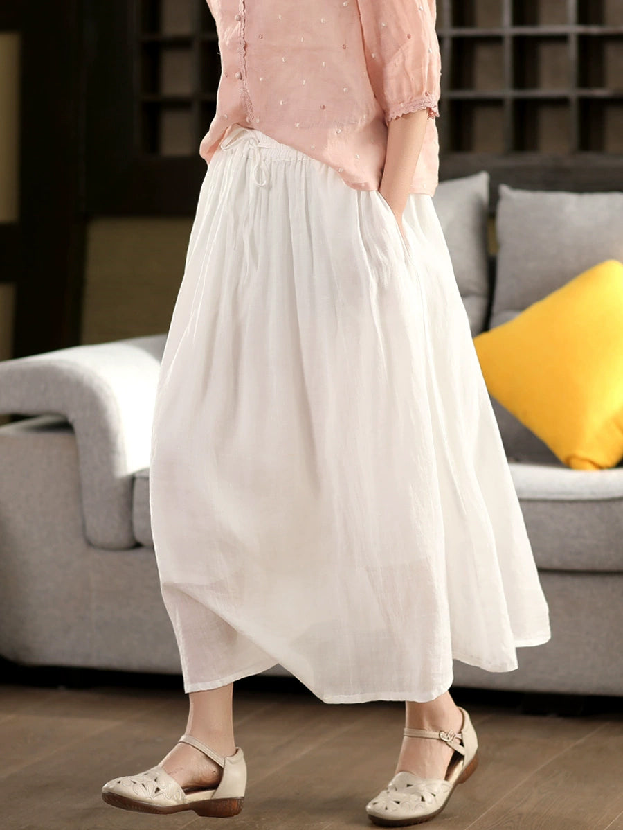 Plus Size Women Casual Solid Ramie Summer Skirts