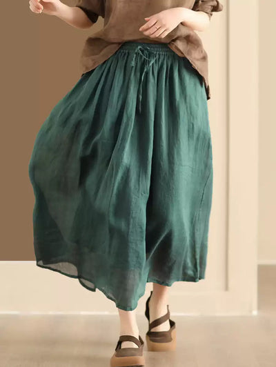 Plus Size Women Casual Solid Ramie Summer Skirts