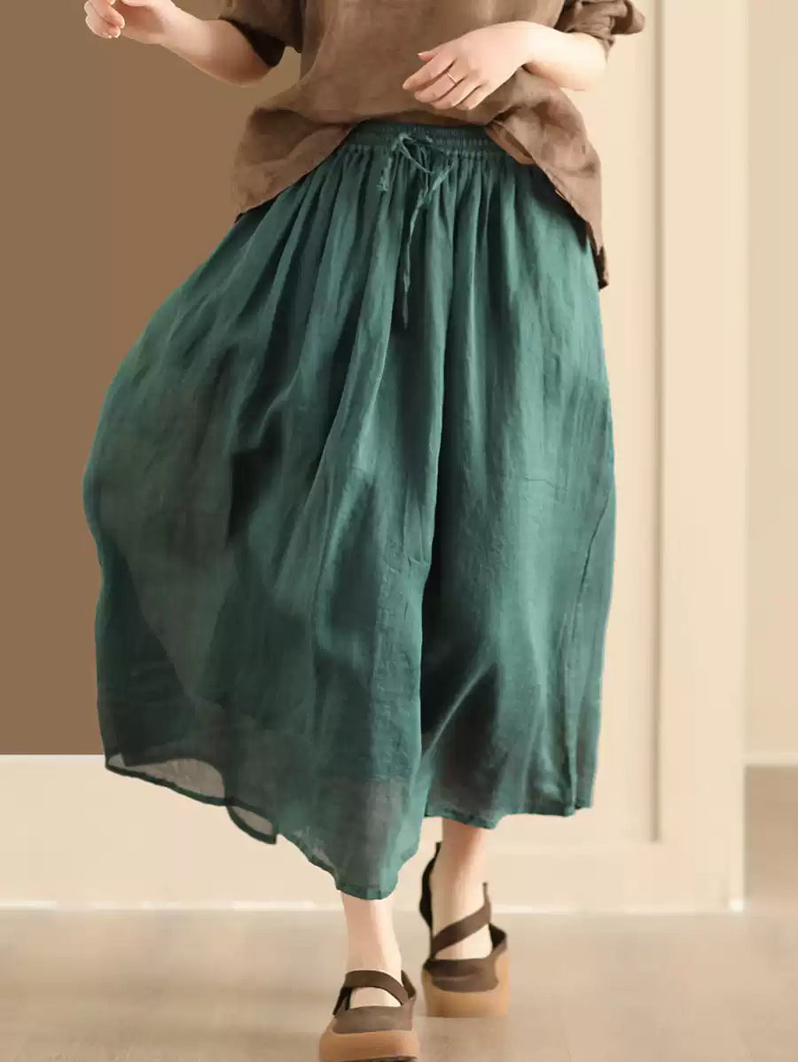 Plus Size Women Casual Solid Ramie Summer Skirts