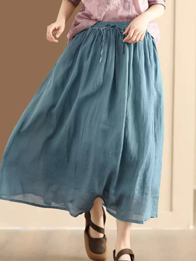 Plus Size Women Casual Solid Ramie Summer Skirts