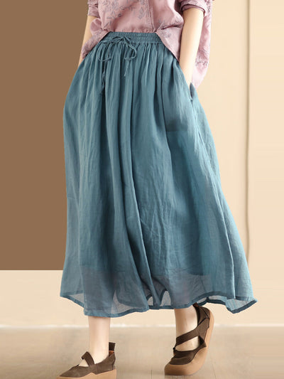 Plus Size Women Casual Solid Ramie Summer Skirts