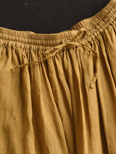 Plus Size Women Casual Solid Ramie Summer Skirts