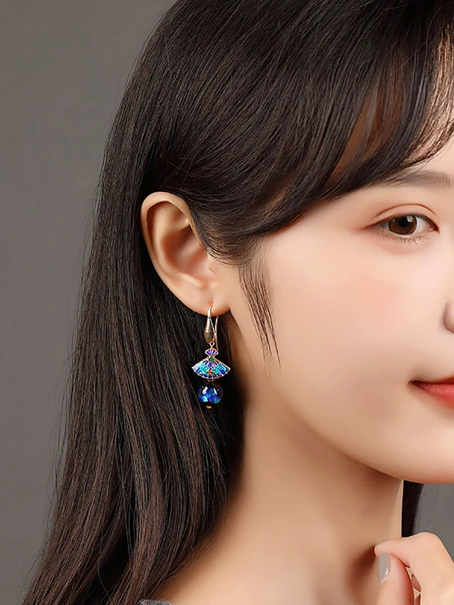 Women Ethnic Cloisonne Scalloped Earrings
