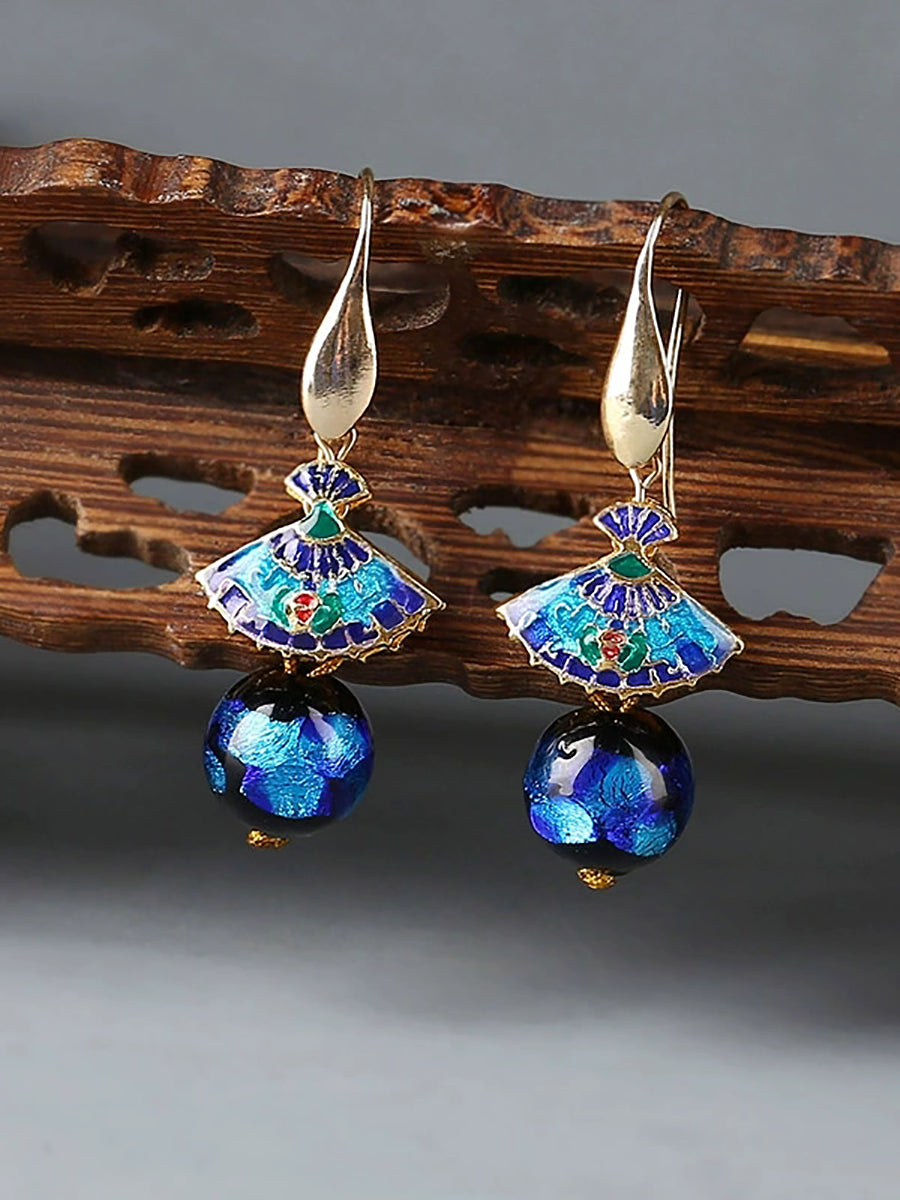 Women Ethnic Cloisonne Scalloped Earrings