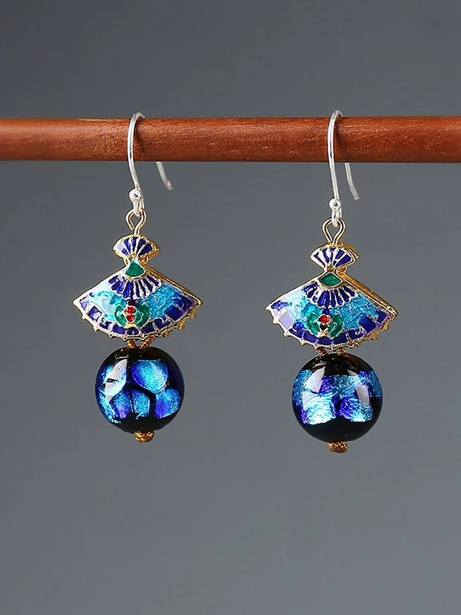 Women Ethnic Cloisonne Scalloped Earrings