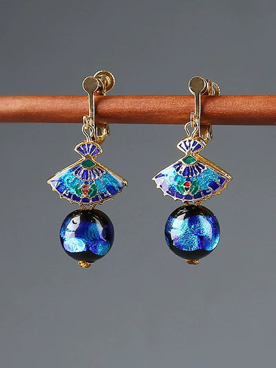 Women Ethnic Cloisonne Scalloped Earrings