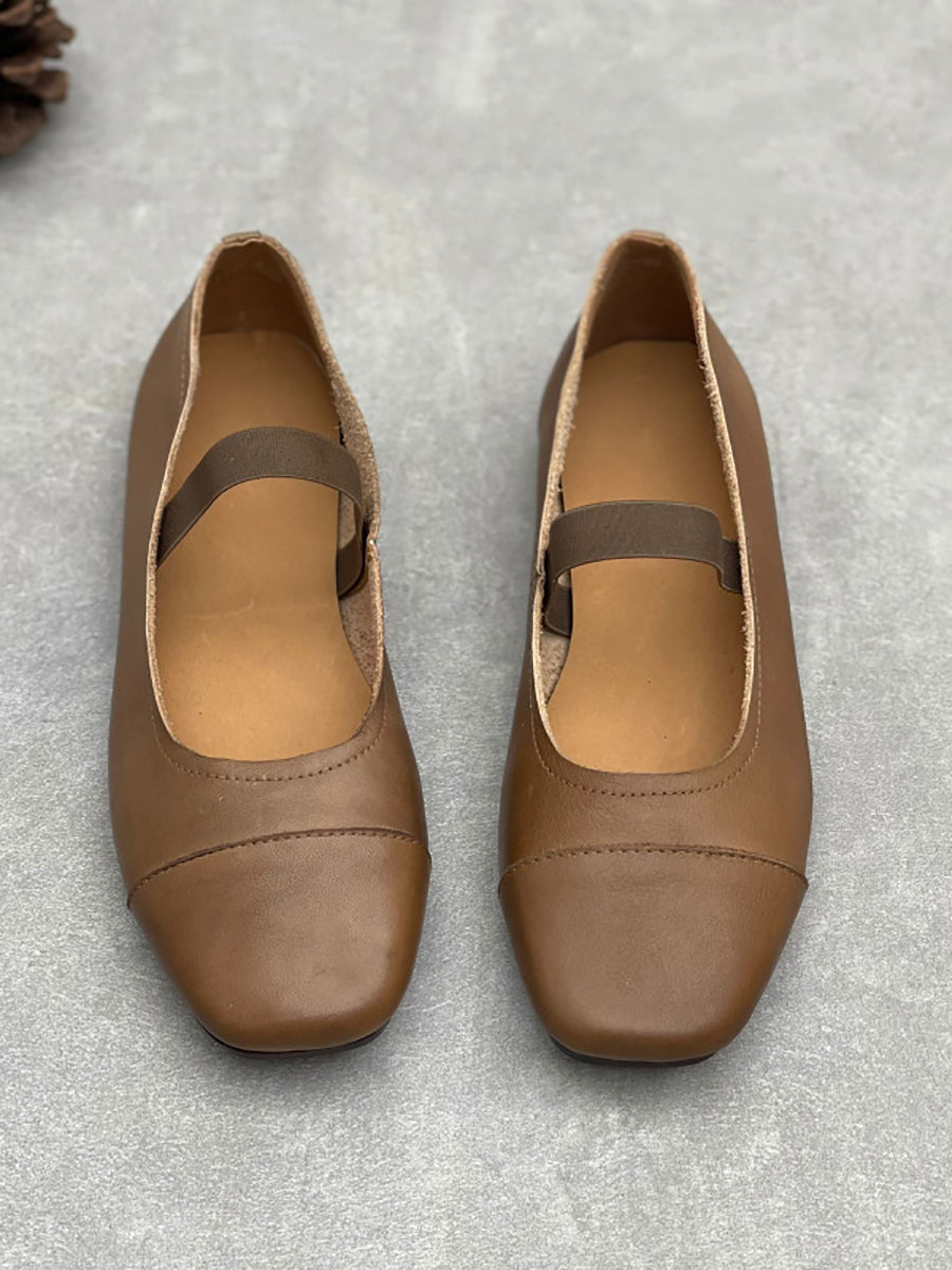 Women Summer Artsy Leather Square Toe Shoes