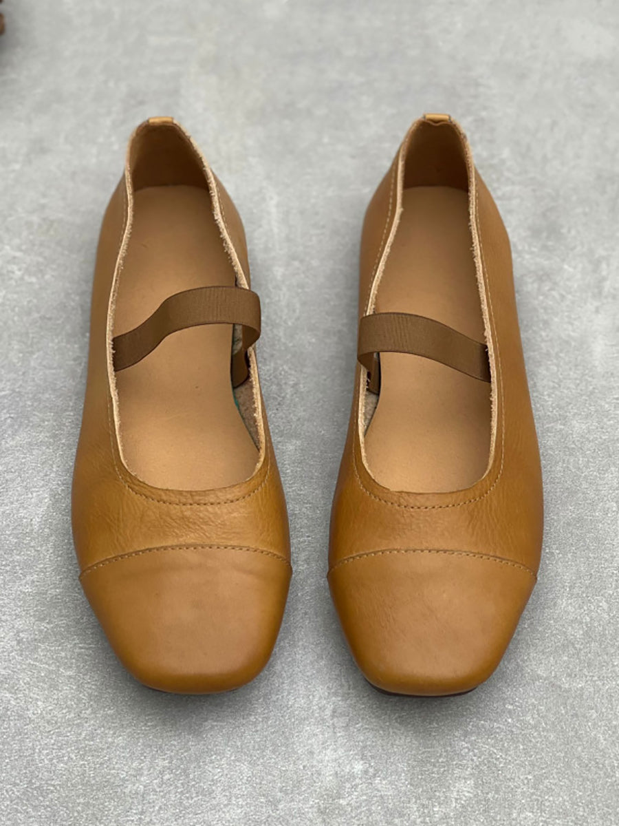 Women Summer Artsy Leather Square Toe Shoes