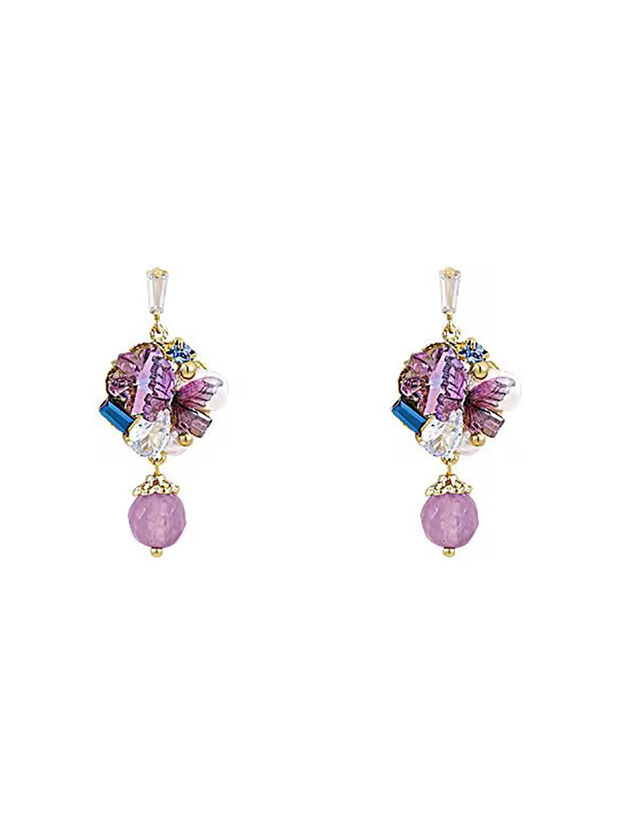 Women Artsy Butterfly Bead Pearl Copper Earrings