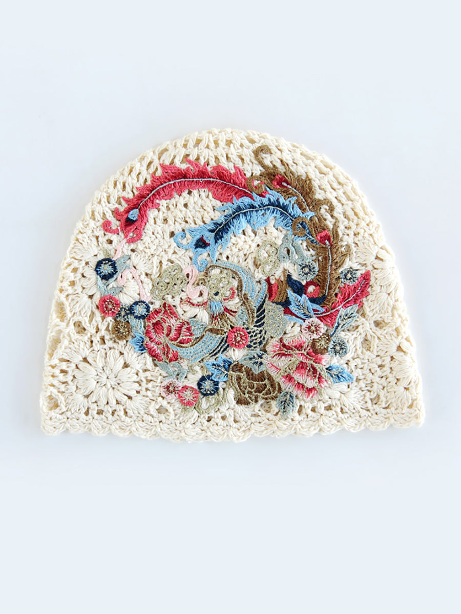 Women Ethnic Flower Embroidery Weave Hat