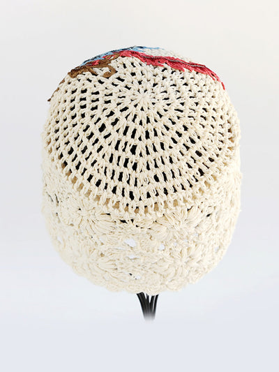 Women Ethnic Flower Embroidery Weave Hat