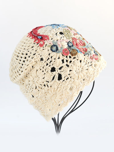 Women Ethnic Flower Embroidery Weave Hat