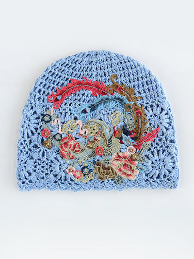 Women Ethnic Flower Embroidery Weave Hat