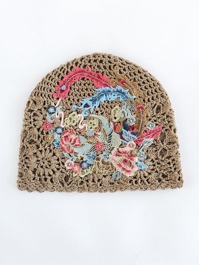 Women Ethnic Flower Embroidery Weave Hat