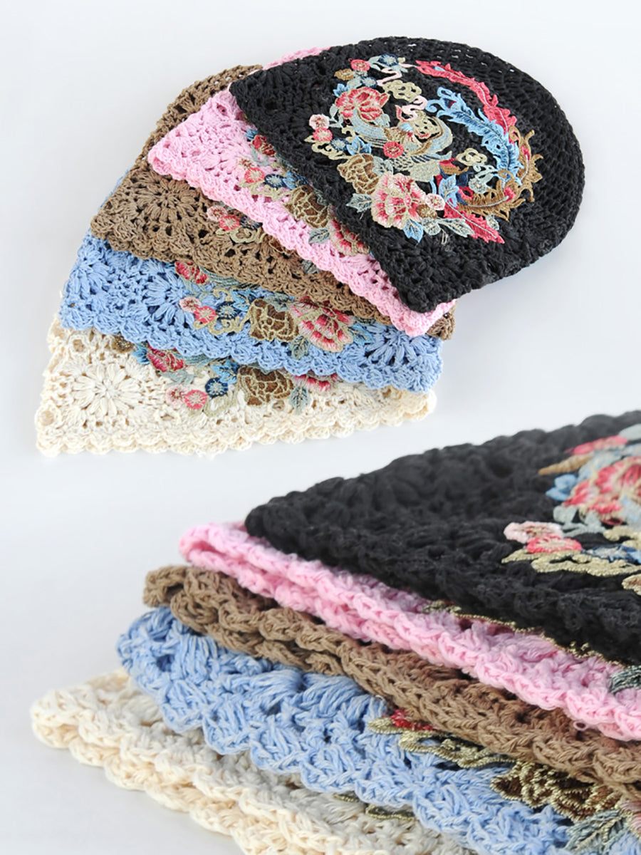 Women Ethnic Flower Embroidery Weave Hat