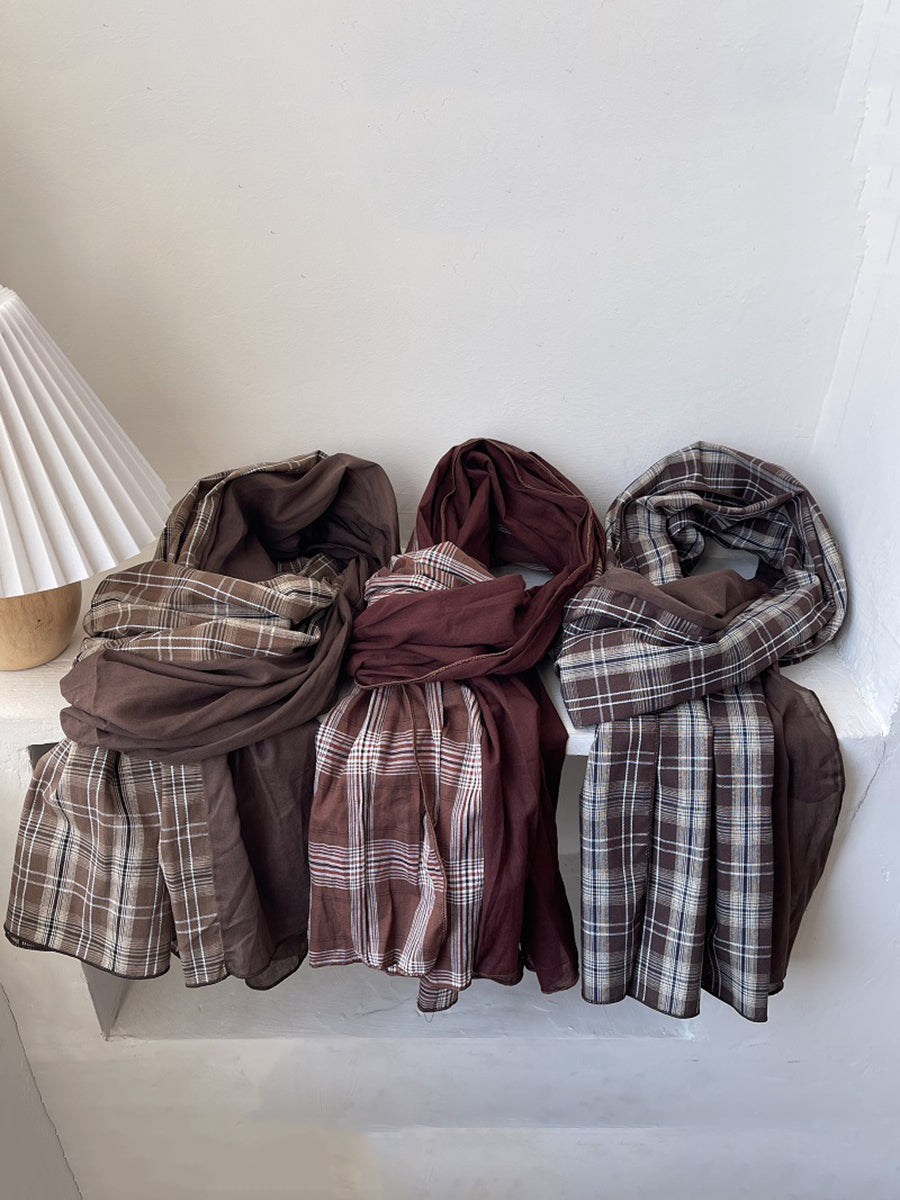 Vintage Plaid Spliced Cotton Shawl Scarf