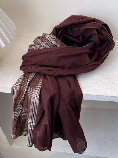Vintage Plaid Spliced Cotton Shawl Scarf