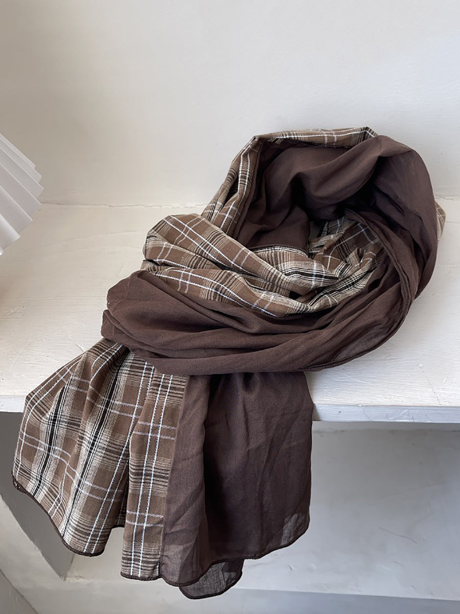 Vintage Plaid Spliced Cotton Shawl Scarf
