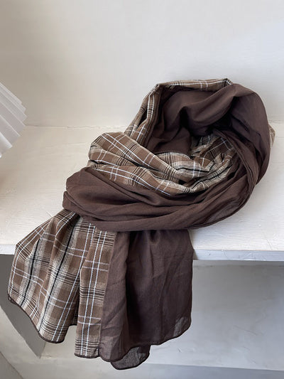 Vintage Plaid Spliced Cotton Shawl Scarf