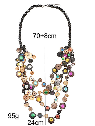 Bohemia Wooden Button Bead Multilayer Necklace