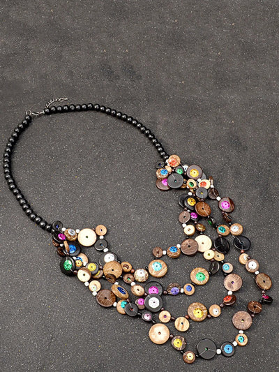 Bohemia Wooden Button Bead Multilayer Necklace