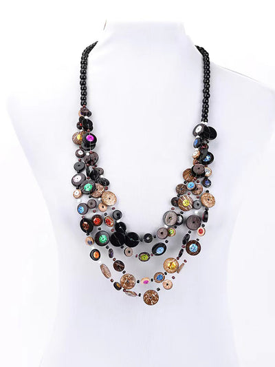 Bohemia Wooden Button Bead Multilayer Necklace