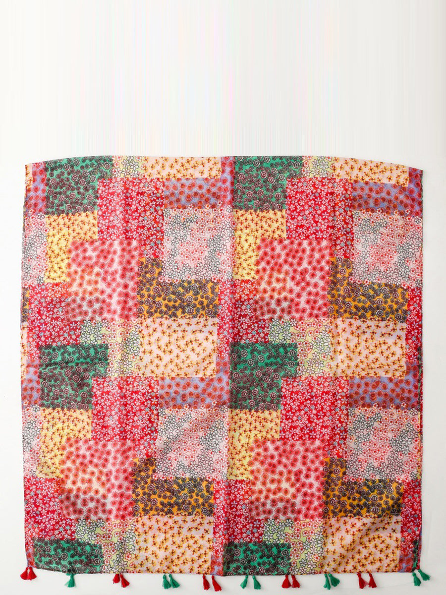 Women Bohemia Floral Patchwork Tassel Shawl Scarf