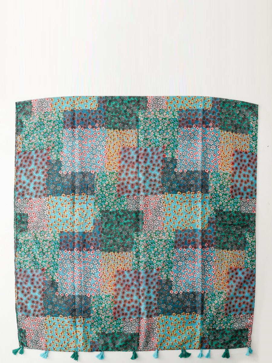 Women Bohemia Floral Patchwork Tassel Shawl Scarf