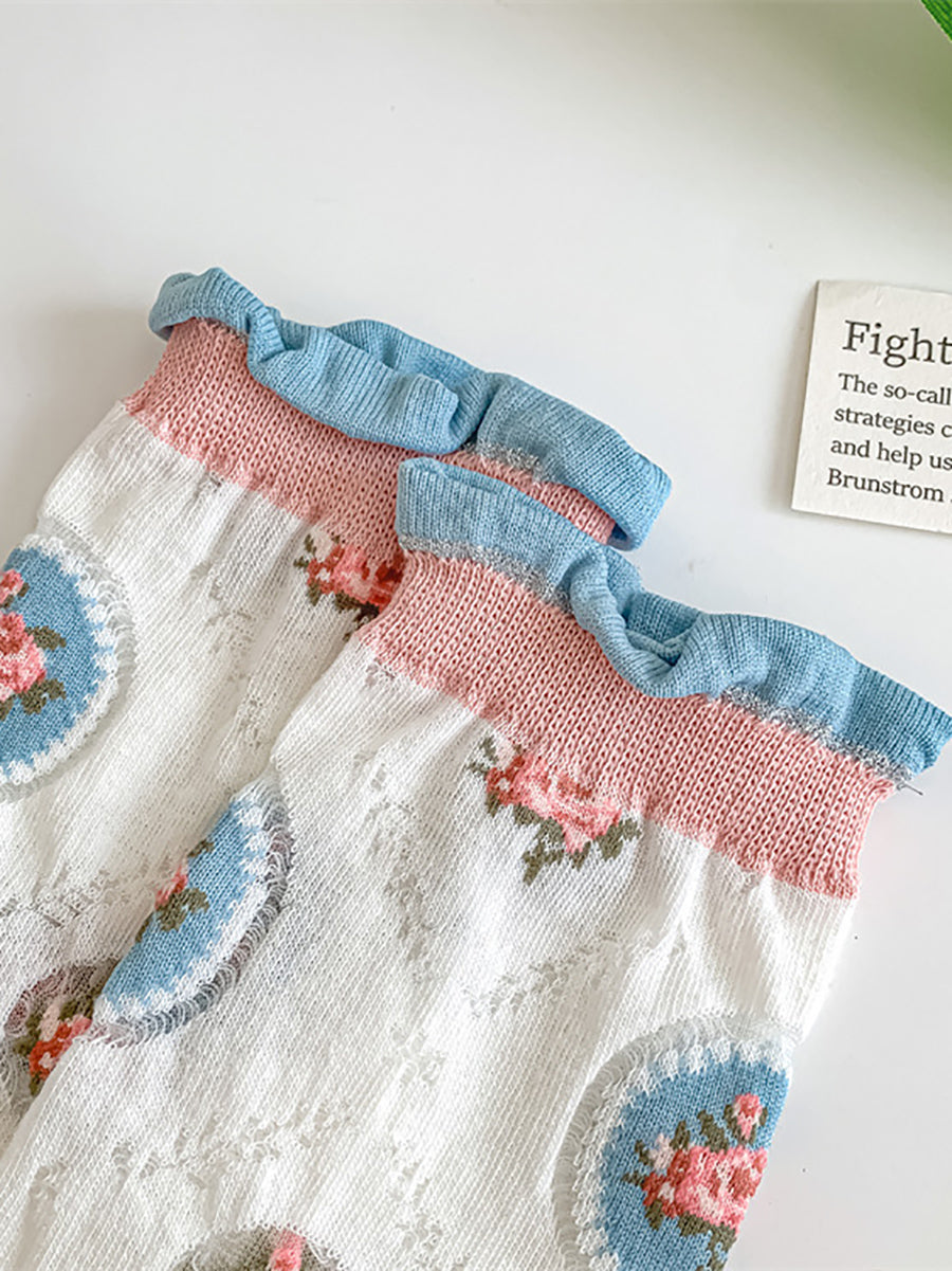 3 Pairs Women Summer Flower Jacquard Long Socks